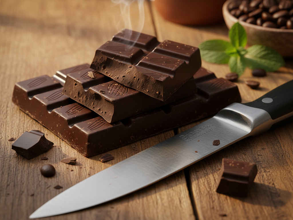 Аппетитная плитка темного шоколада