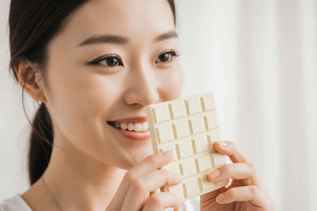 Человек держит плитку белого шоколада